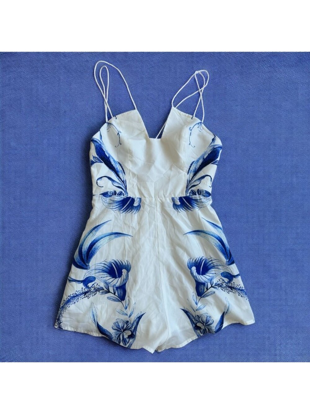 KEEPSAKE the Label White Romper with Blue Floral Print